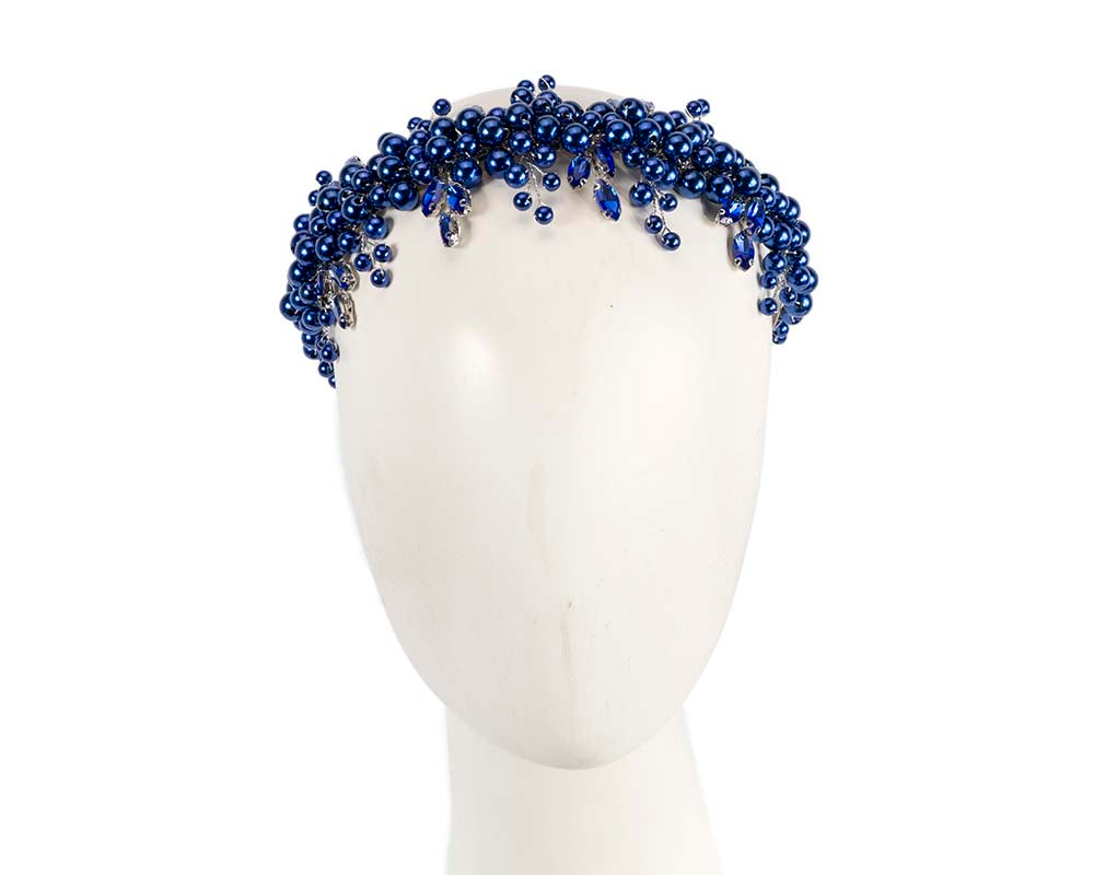 Royal blue pearl & crystals fascinator headband by Cupids Millinery